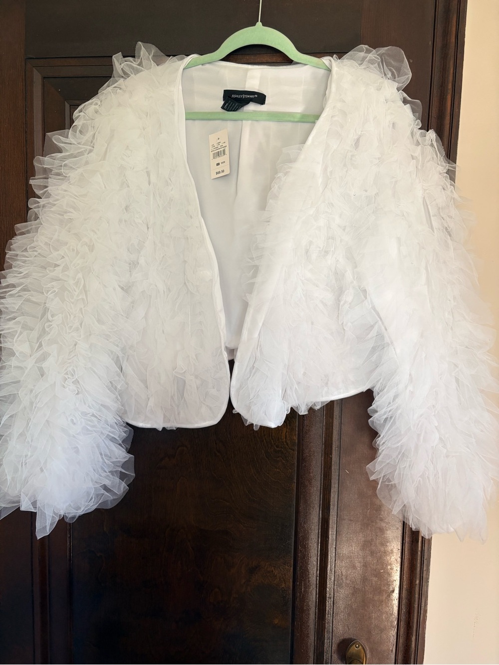 Ashley Stewart White Ruffled Tulle Cropped Jacket Size 18/20 NWT
